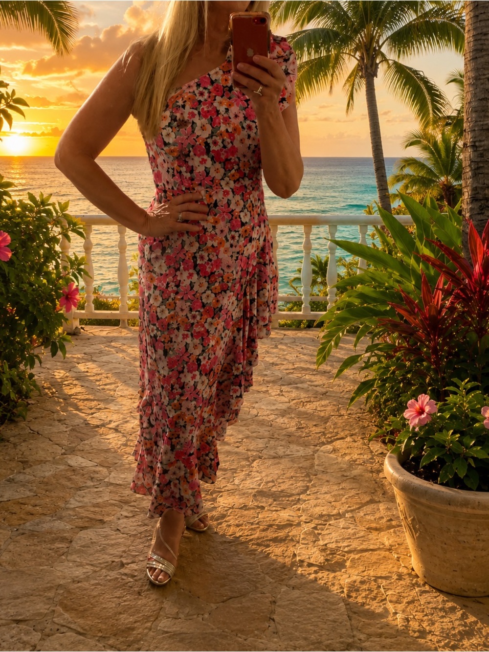 Grace Karin One Shoulder Sleeveless Floral Flowy Ruffle High Low Maxi Sundress